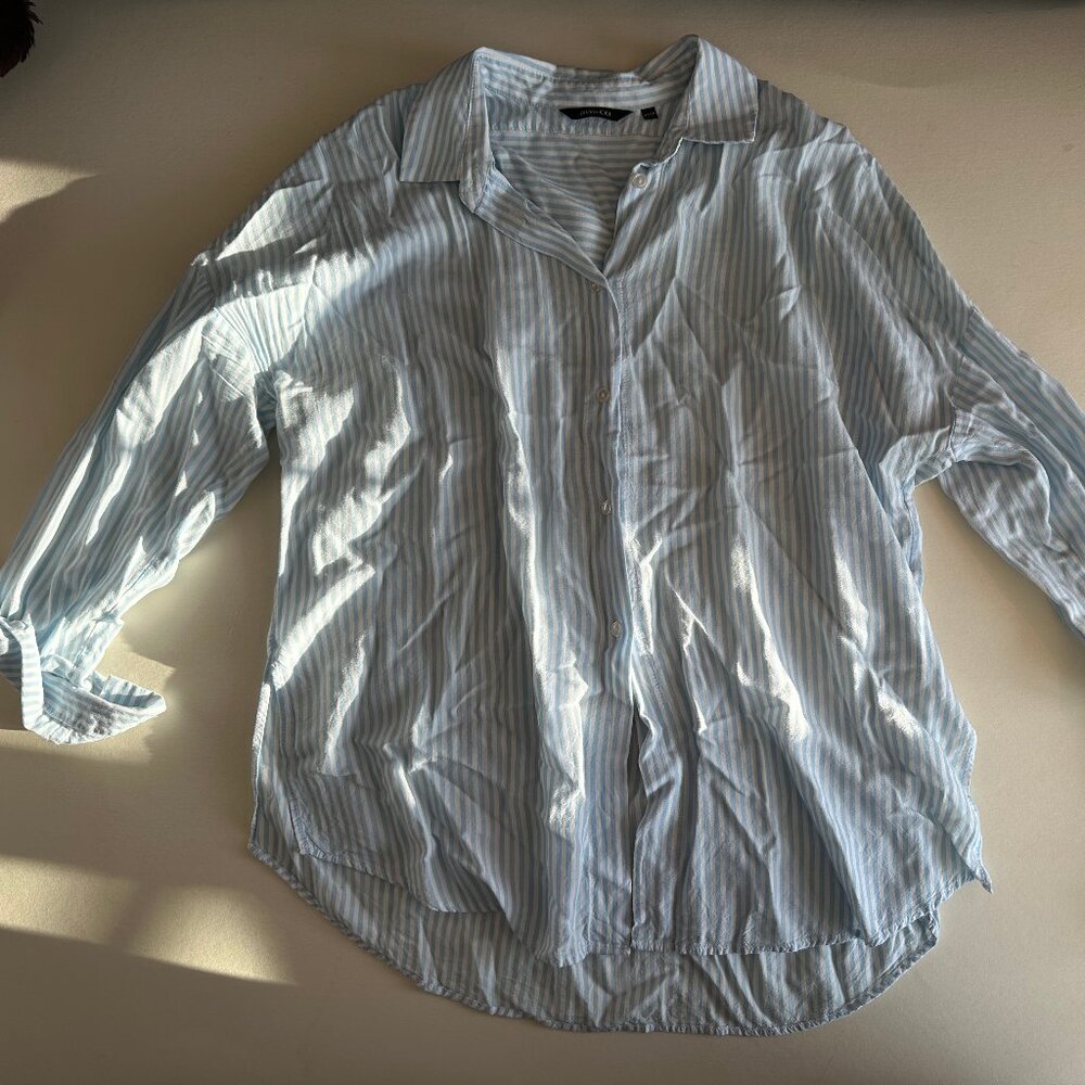 Baby blue and white Pinstriped Button up Blouse